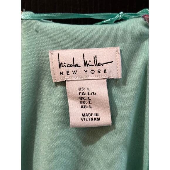 Nicole Miller Watercolor Abstract Print Satin Charmeuse Slip Maxi Dress Size L - Picture 6 of 8